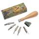 Abig set 5 linomesjes + houten houder