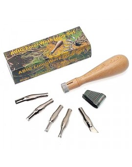 Abig set 5 linomesjes + houten houder