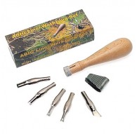 Abig set 5 linomesjes + houten houder