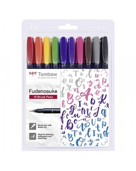 Tombow Fudenosuke set 10 brush pens hard tip