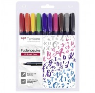 Tombow Fudenosuke set 10 brush pens hard tip