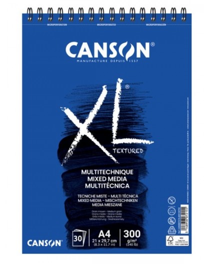 Canson XL - Mixed media grain A4 spiraalblok 300gr/m²