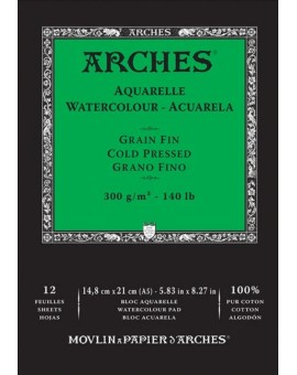 Arches aquarelblok 1-zijdig gelijmd, 12 vel 300g/m² cold pressed, A5