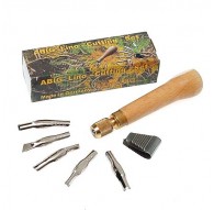 Abig set 5 linomesjes + houten houder met schroef