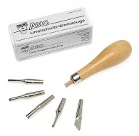 Abig set 5 linomesjes + houten houder