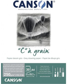 Canson C à Grain toned 250gr - blok 30 vel grijs - A4