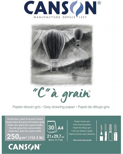 Canson C à Grain toned 250gr - blok 30 vel grijs - A4